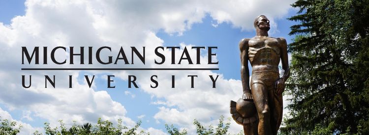 Michigan State University with photo of Spartan statue